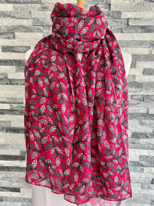 lusciousscarves Scarves Pink Blue Leaves and Branches Scarf