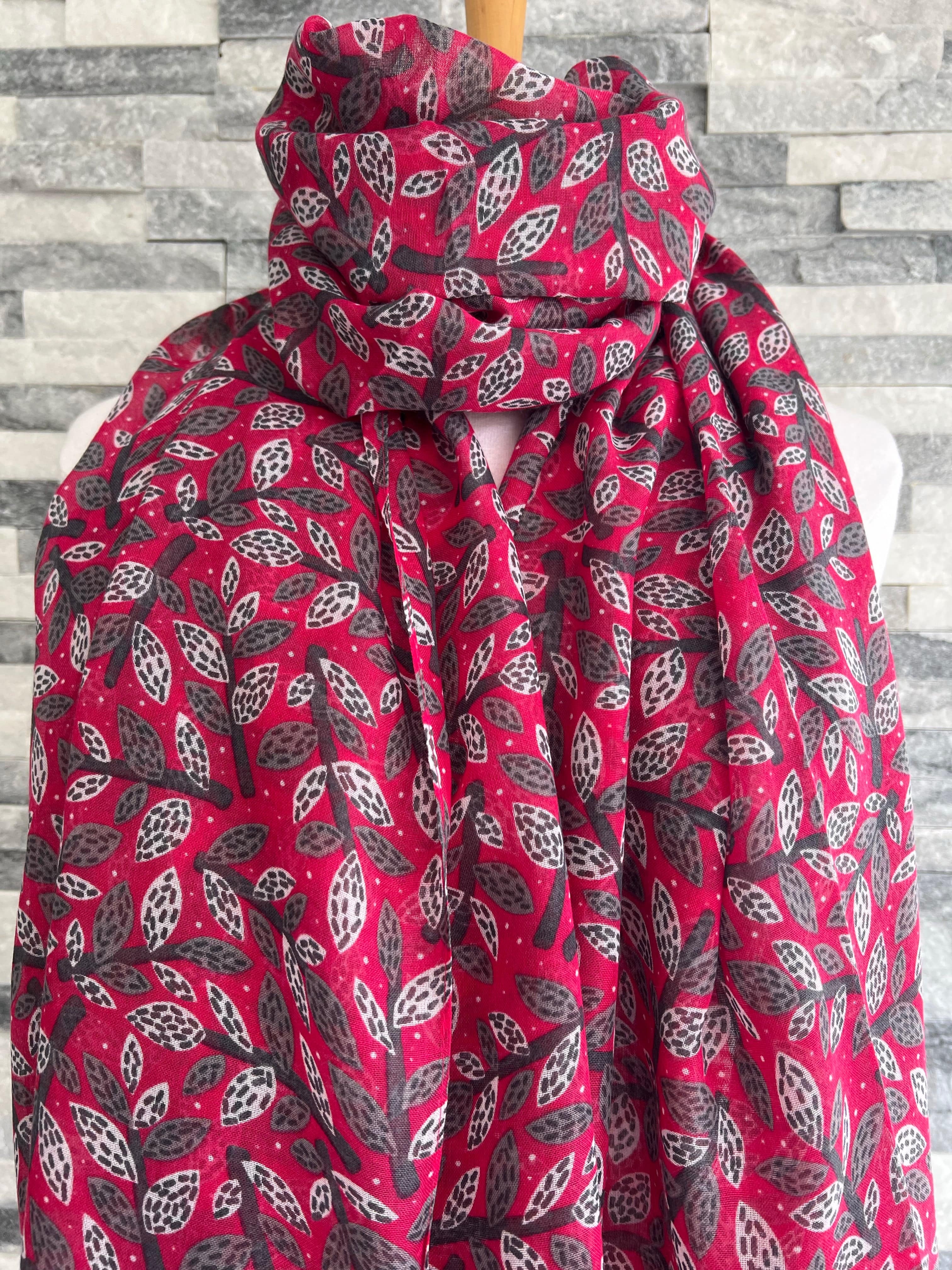 lusciousscarves Scarves Pink Blue Leaves and Branches Scarf