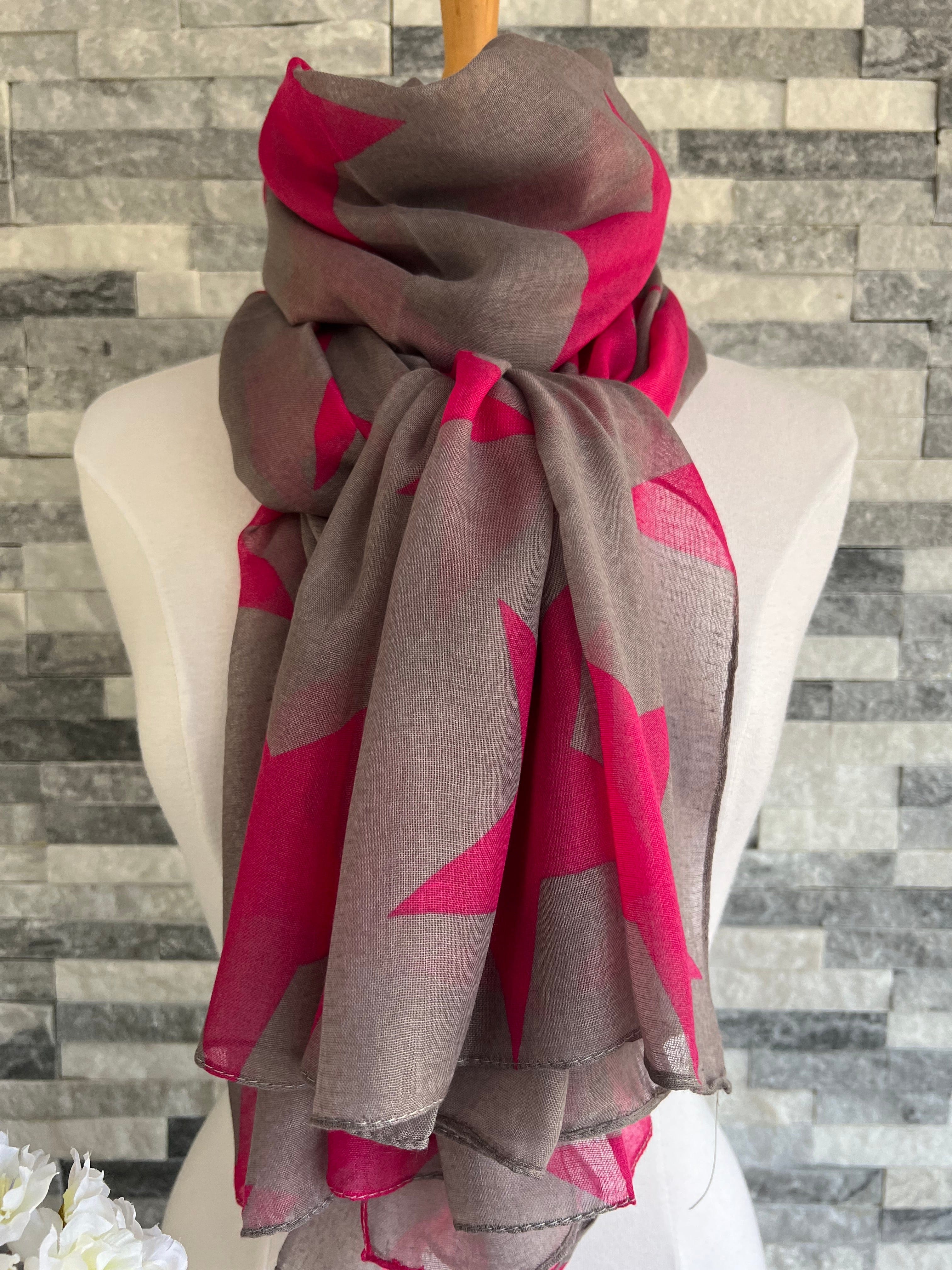 lusciousscarves Scarves Pink & Grey Large Stars Scarf