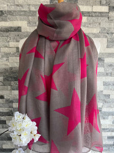 lusciousscarves Scarves Pink & Grey Large Stars Scarf