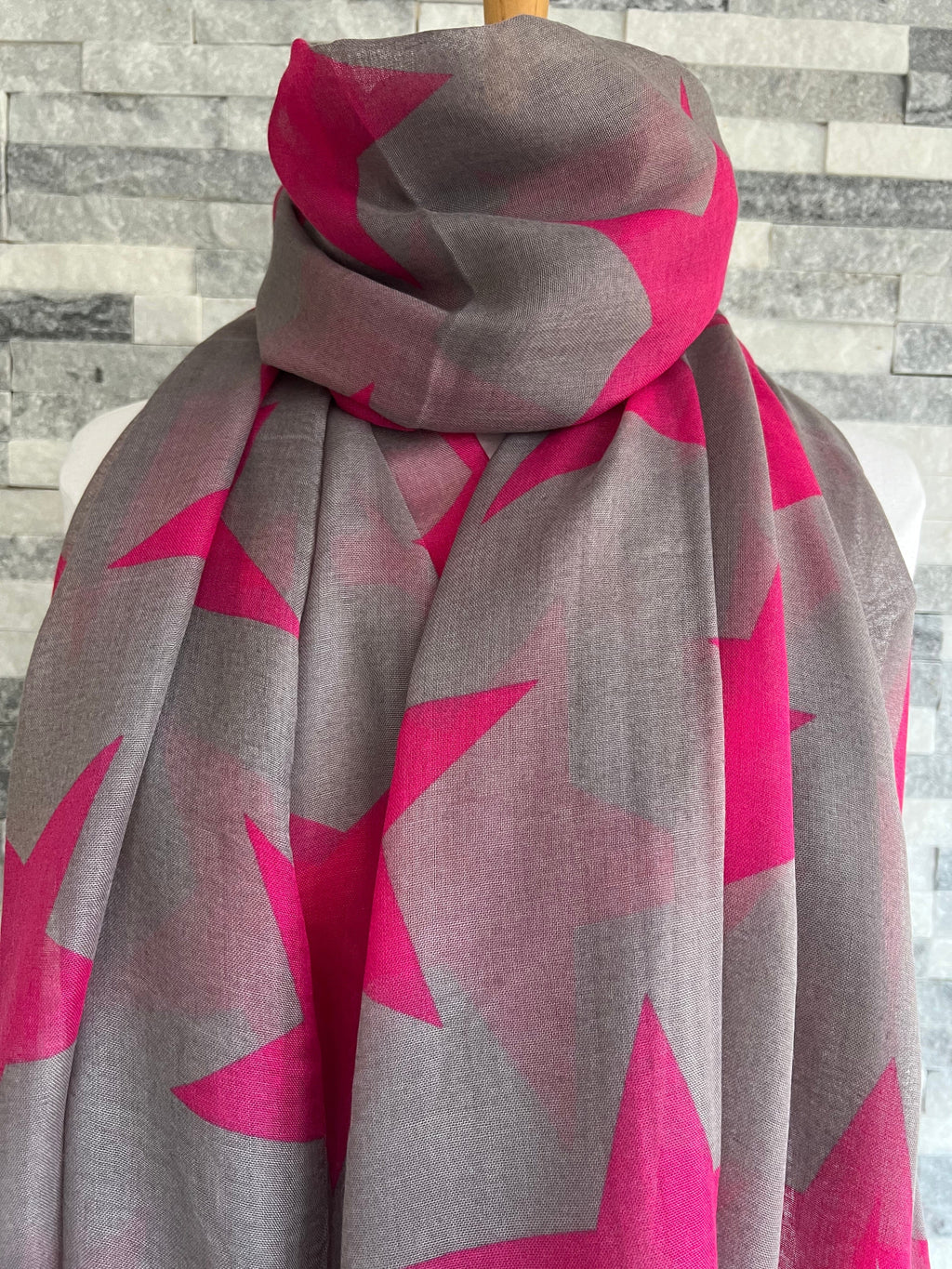 lusciousscarves Scarves Pink & Grey Large Stars Scarf