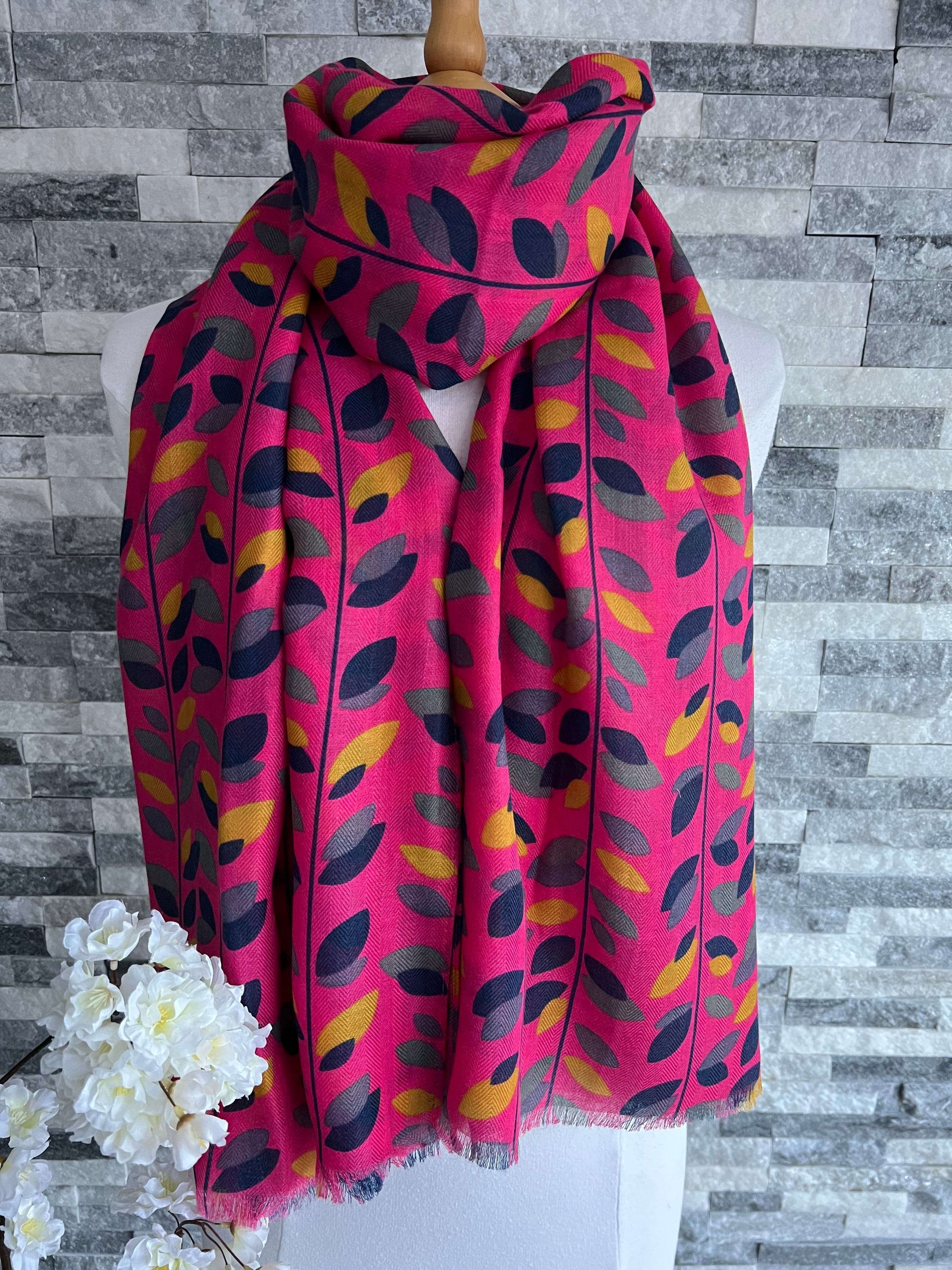 lusciousscarves Scarves Pink Multi Coloured Leaves Scarf