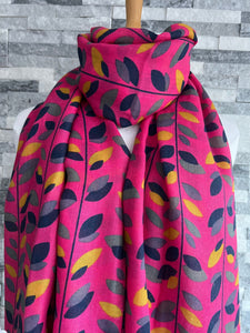lusciousscarves Scarves Pink Multi Coloured Leaves Scarf