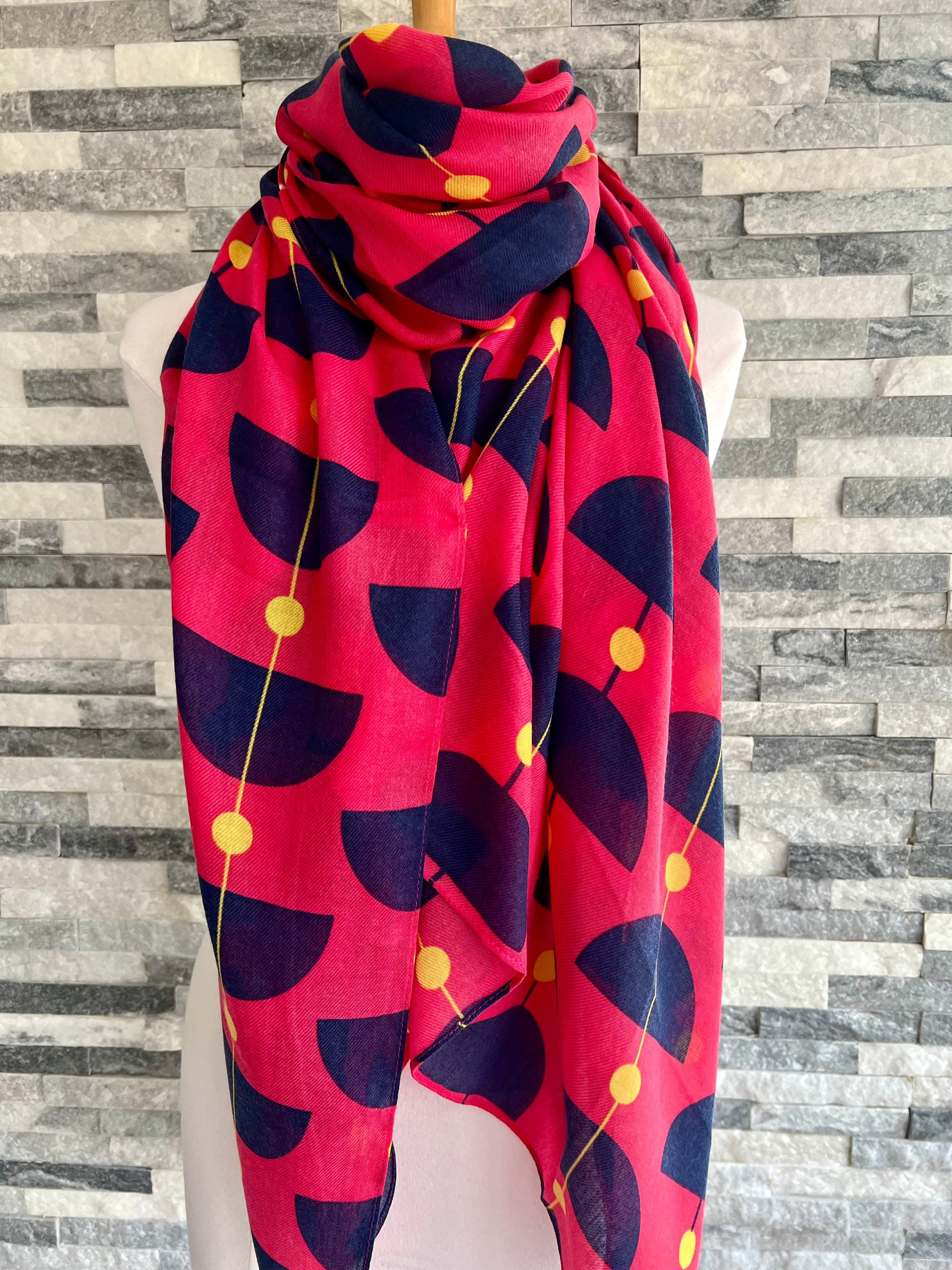 lusciousscarves Scarves Pink Retro Shapes design Scarf