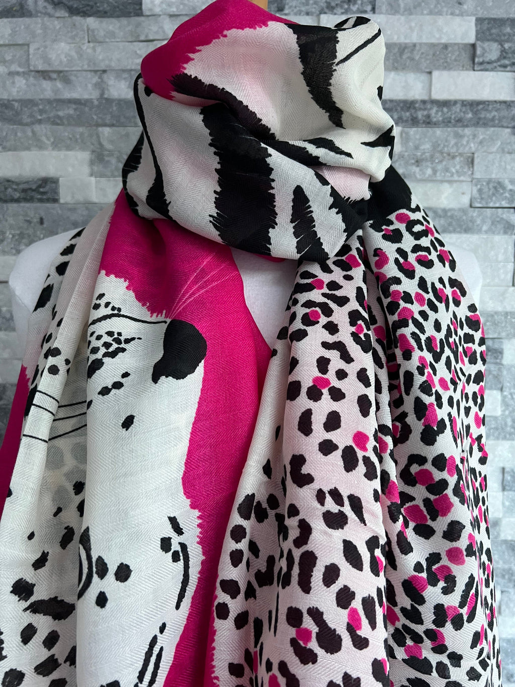 lusciousscarves Scarves Pink Tiger & Leopard Animal Print Scarf