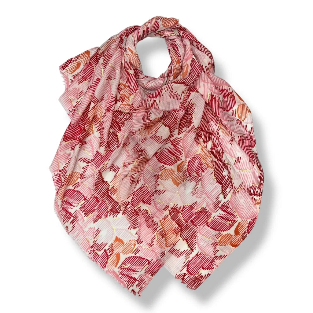 lusciousscarves Scarves Red and Pink Floral Brush Stroke Prints Scarf, Light Weight