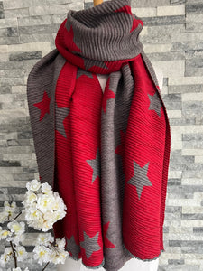 lusciousscarves Scarves Red & Grey Stretchy Stars Scarf