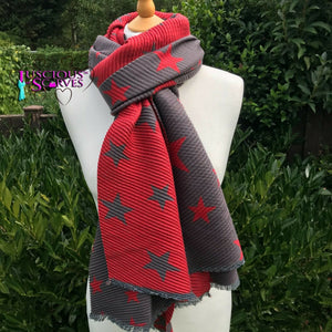 lusciousscarves Scarves Red & Grey Stretchy Stars Scarf