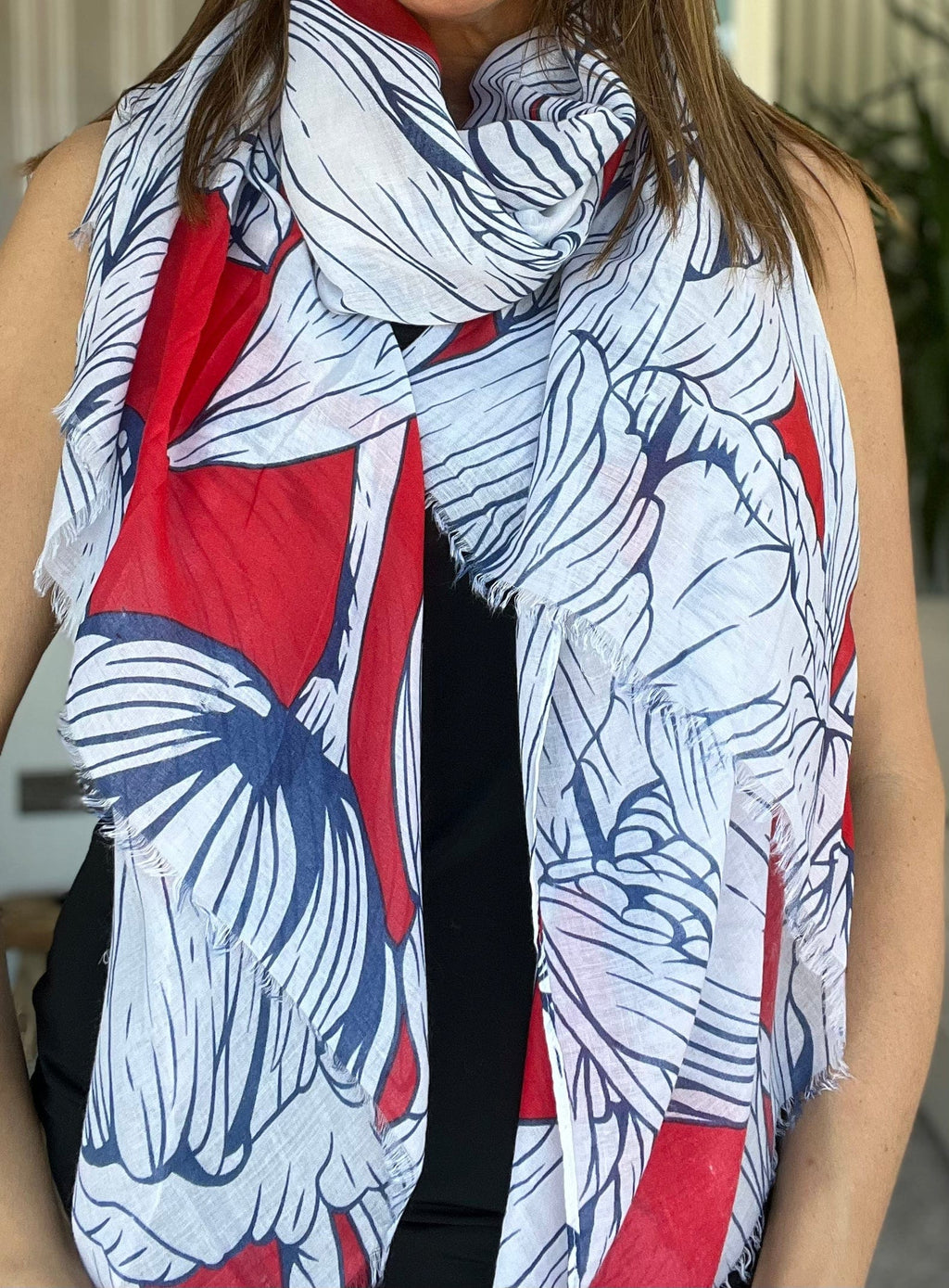 lusciousscarves Scarves Red, White and Blue Floral Scarf