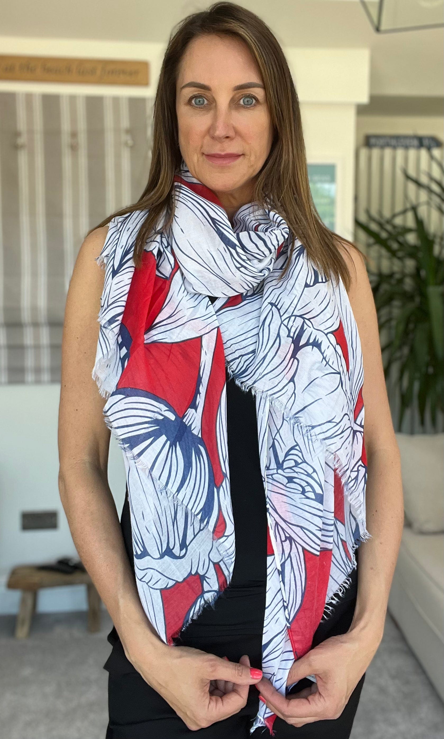 Red, White and Blue Floral Scarf – lusciousscarves