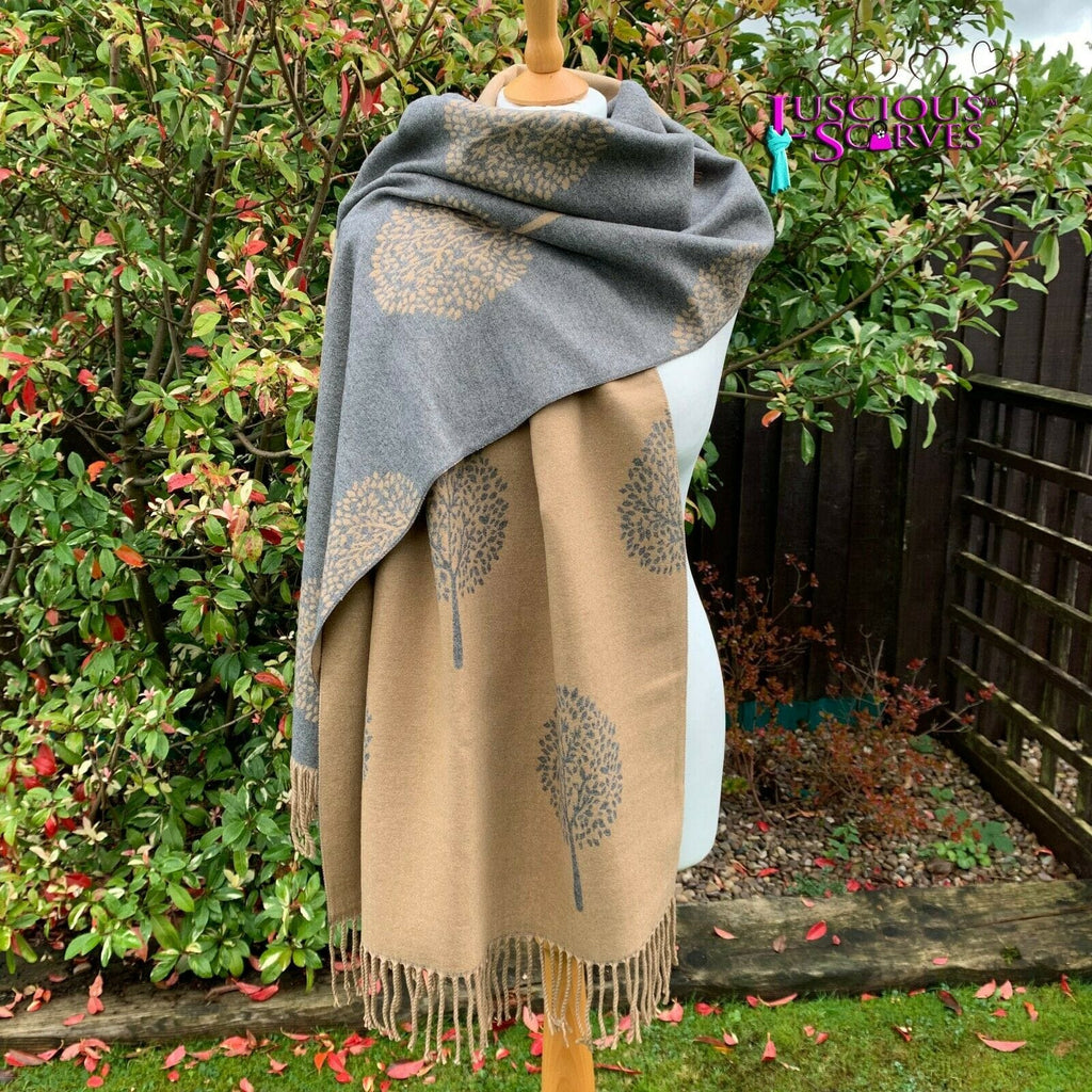 lusciousscarves Scarves Reversible Camel Mulberry Tree Scarf/Wrap Cashmere & Cotton