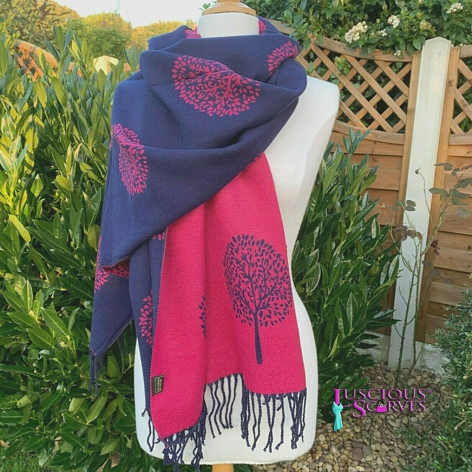 Reversible Navy Pink Mulberry Tree Scarf Cashmere blend