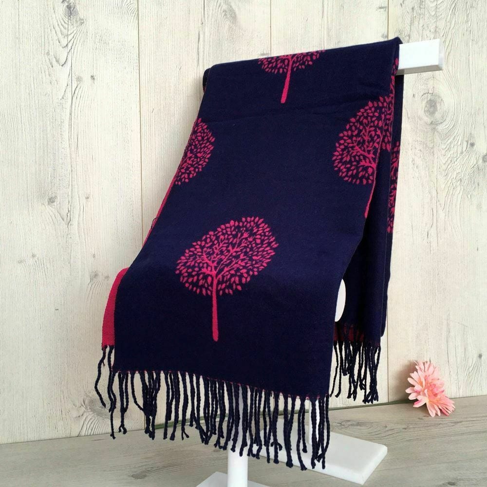 lusciousscarves Scarves Reversible Navy & Pink Mulberry Tree Scarf Cashmere/Cotton