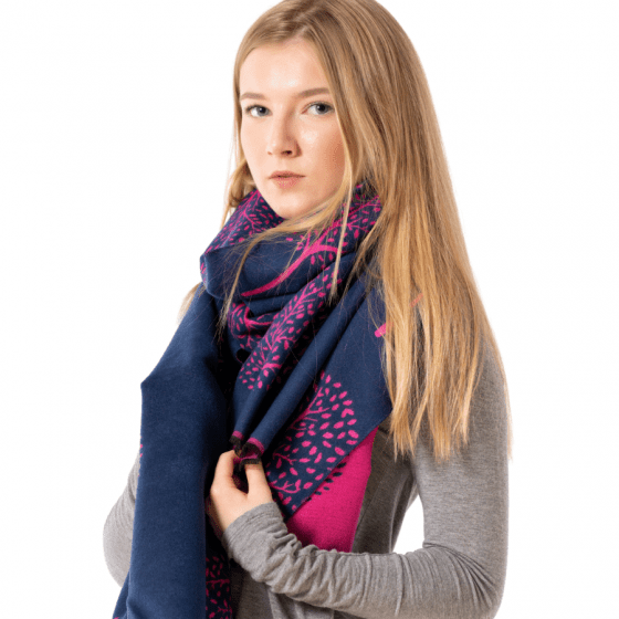 lusciousscarves Scarves Reversible Navy & Pink Mulberry Tree Scarf Cashmere/Cotton