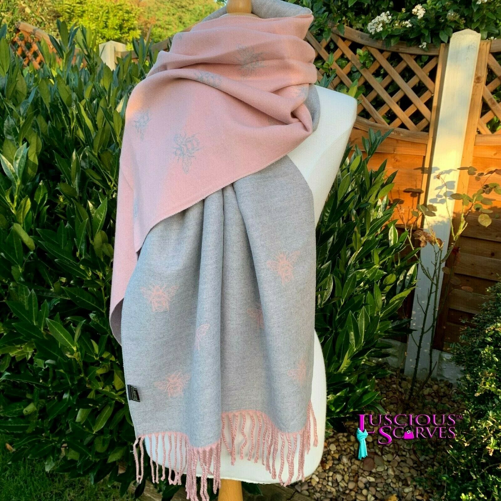lusciousscarves Scarves Reversible Pink Bee Scarf/Wrap Cashmere & Cotton
