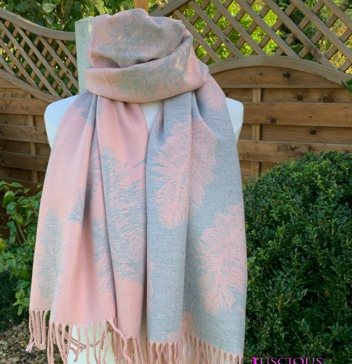 lusciousscarves Scarves Reversible Pink Feathers Scarf/Wrap Cashmere & Cotton