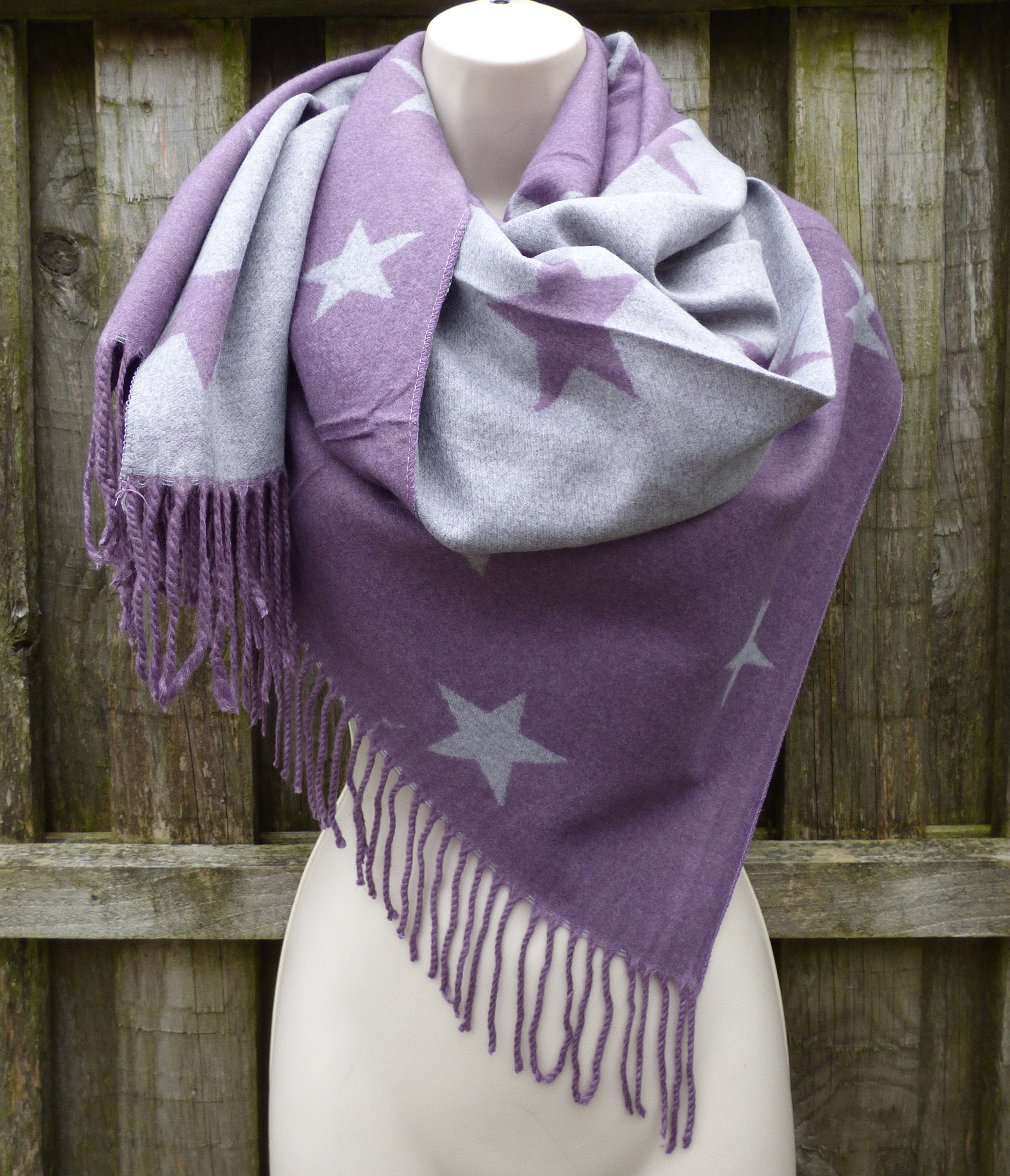 lusciousscarves Scarves Reversible Purple Star Scarf/Wrap Cashmere & Cotton