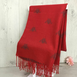 lusciousscarves Scarves Reversible Red & Grey Bee Scarf/Shawl , Cashmere & Cotton