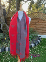 Load image into Gallery viewer, lusciousscarves Scarves Reversible Red &amp; Grey Bee Scarf/Shawl , Cashmere &amp; Cotton
