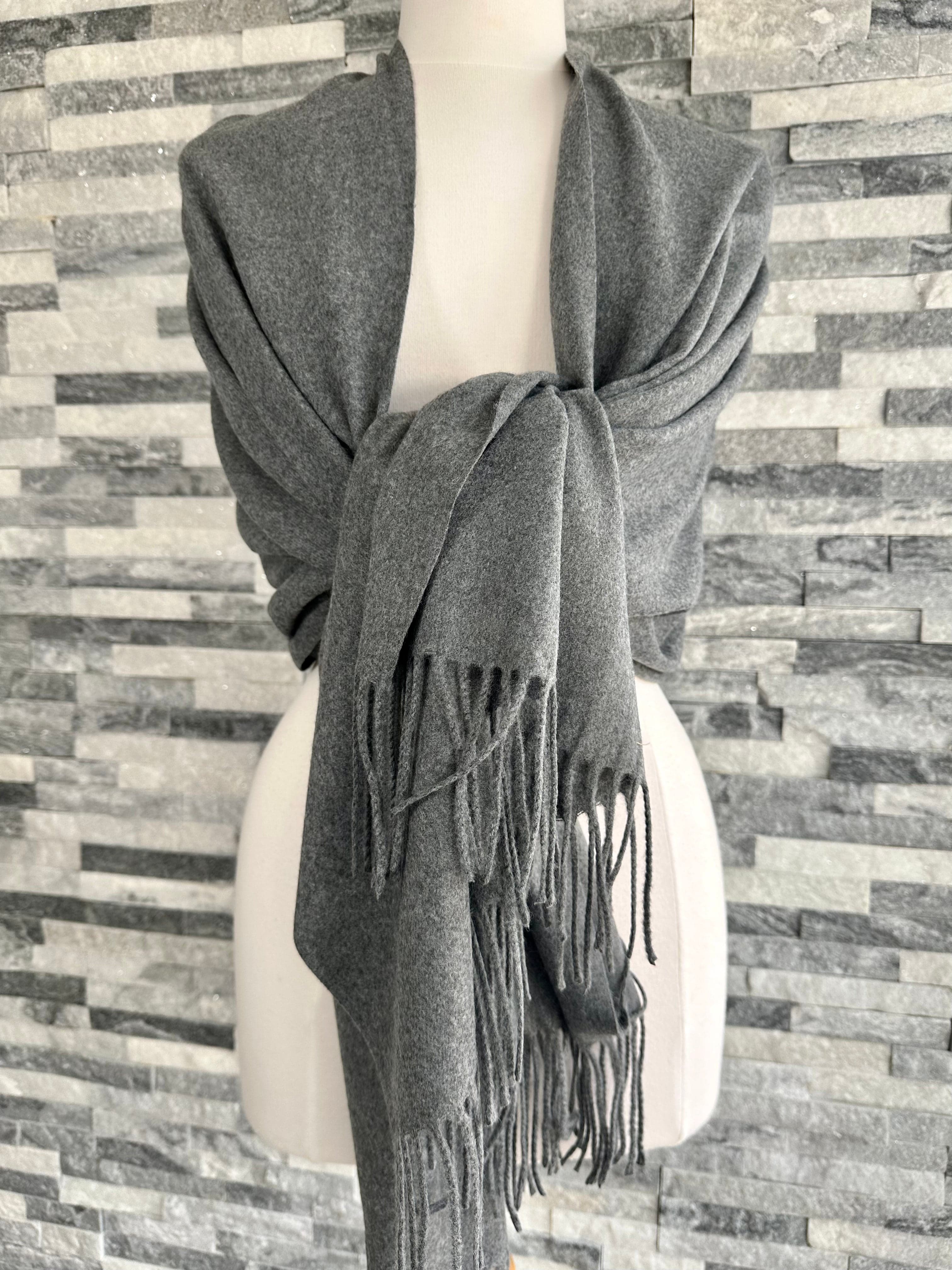 lusciousscarves Scarves & Shawls Dark Grey Cashmere Blend Pashmina Wrap available in 16 colours.