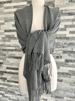Load image into Gallery viewer, lusciousscarves Scarves &amp; Shawls Dark Grey Cashmere Blend Pashmina Wrap available in 16 colours.
