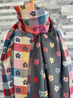Load image into Gallery viewer, lusciousscarves Scarves &amp; Shawls Dark Grey Pretty Flowers Jacquard Scarf.
