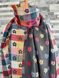 lusciousscarves Scarves & Shawls Dark Grey Pretty Flowers Jacquard Scarf.