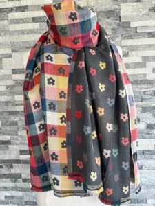 lusciousscarves Scarves & Shawls Dark Grey Pretty Flowers Jacquard Scarf.