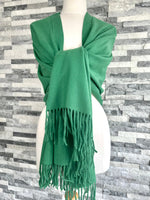 Load image into Gallery viewer, lusciousscarves Scarves &amp; Shawls Green Cashmere Blend Pashmina Wrap available in 16 colours.

