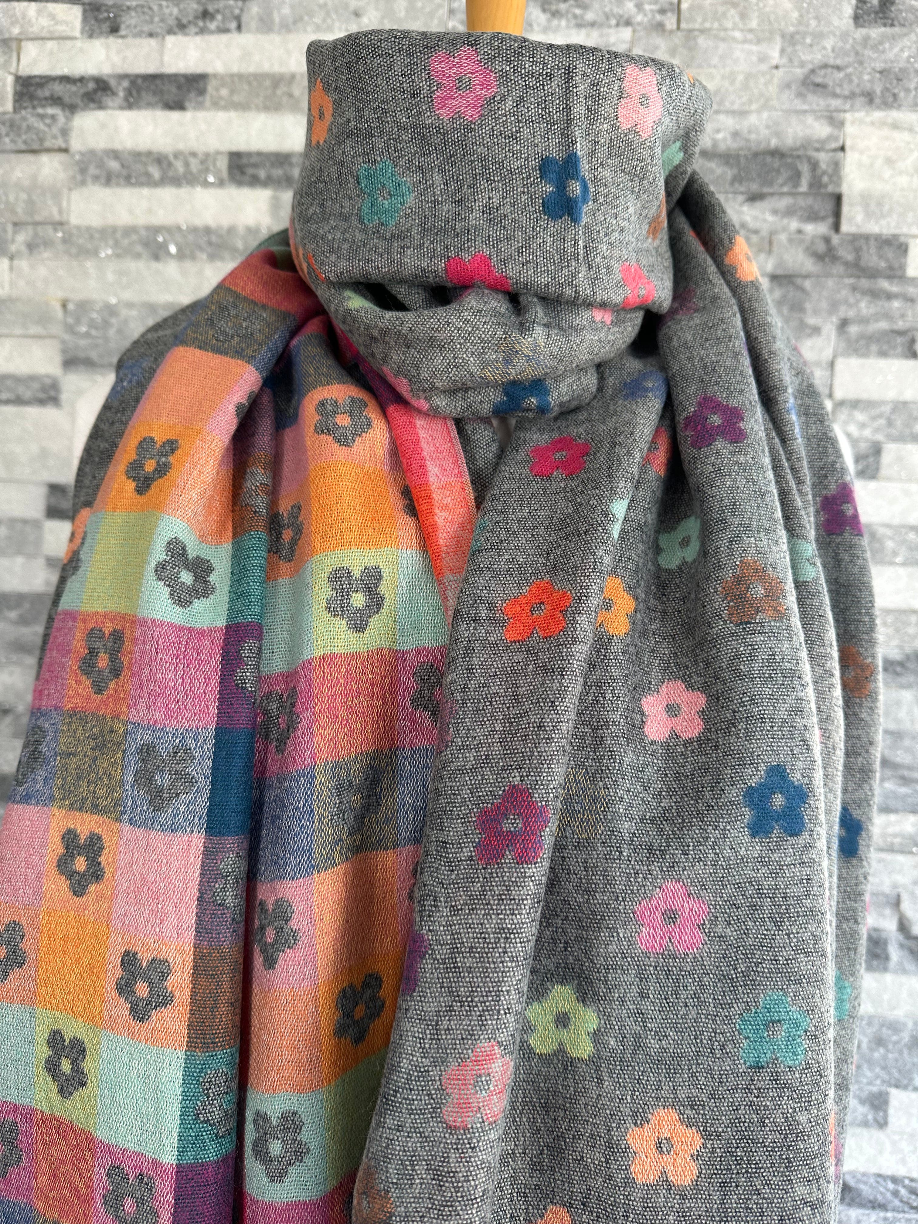 lusciousscarves Scarves & Shawls Grey Pretty Flowers Jacquard Scarf.