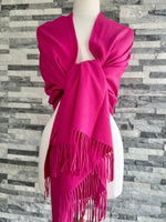 Load image into Gallery viewer, lusciousscarves Scarves &amp; Shawls Hot Pink Cashmere Blend Pashmina Wrap available in 16 colours.
