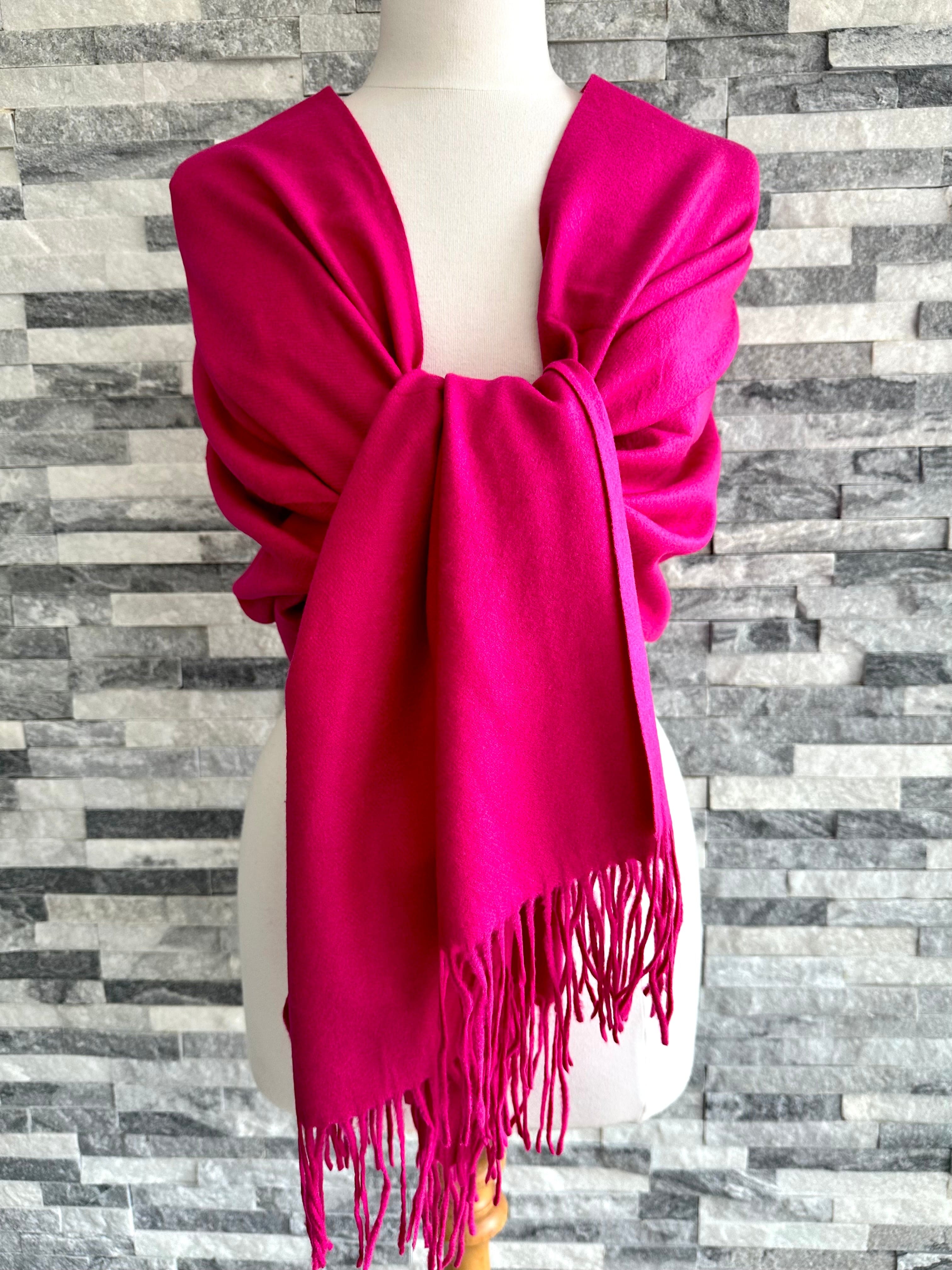 lusciousscarves Scarves & Shawls Hot Pink Cashmere Blend Plain Pashmina Wrap