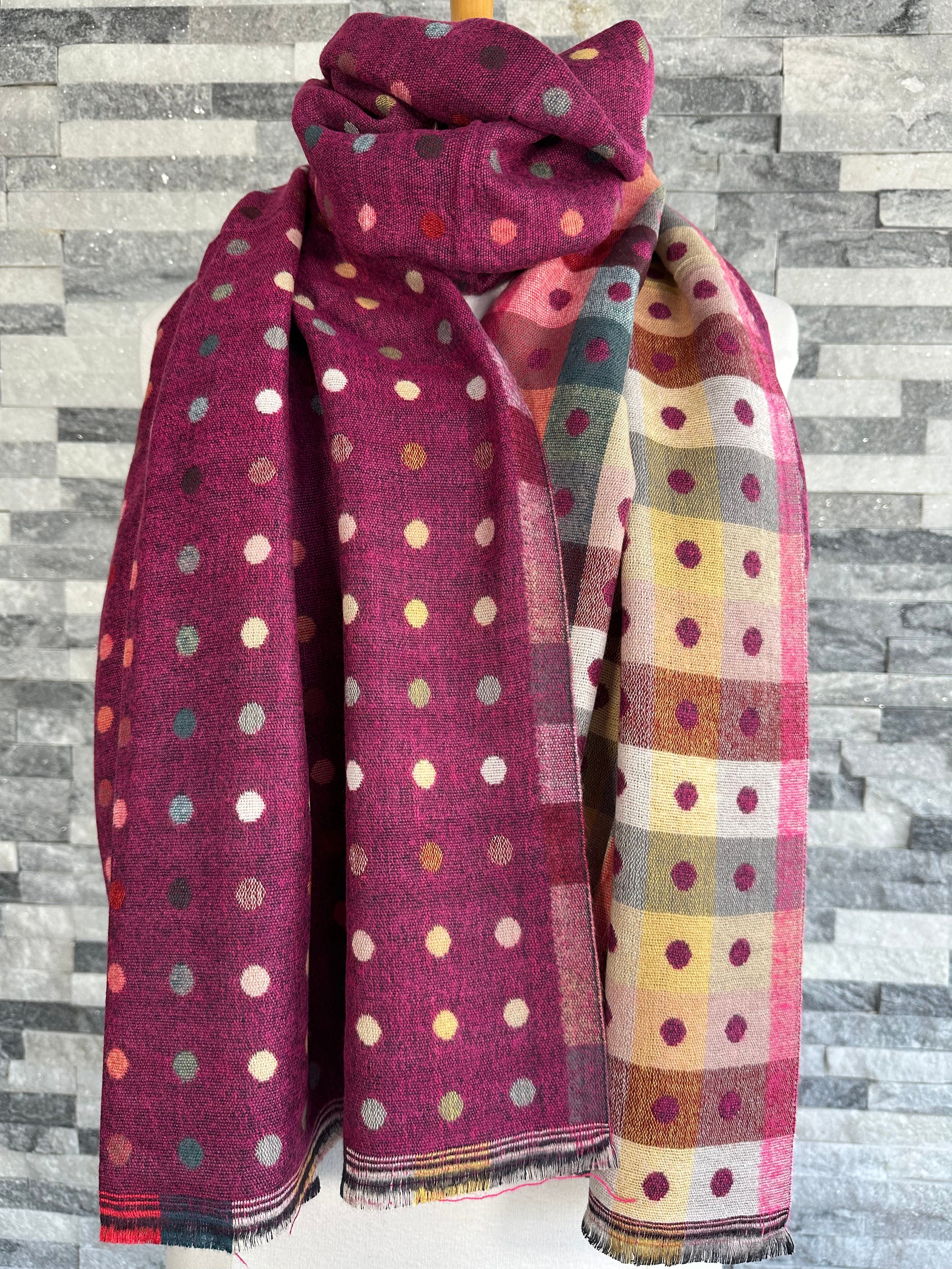 lusciousscarves Scarves & Shawls Jacquard Multi Coloured Spotty Dots Reversible Deep Pink Scarf