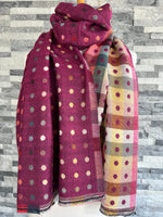 Load image into Gallery viewer, lusciousscarves Scarves &amp; Shawls Jacquard Multi Coloured Spotty Dots Reversible Deep Pink Scarf
