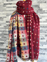 Load image into Gallery viewer, lusciousscarves Scarves &amp; Shawls Jacquard Multi Coloured Spotty Dots Reversible Deep Red Scarf .

