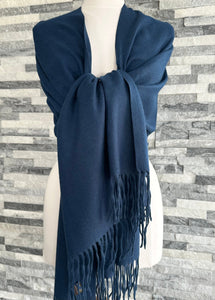 lusciousscarves Scarves & Shawls Navy Cashmere Blend Pashmina Wrap available in 16 colours.