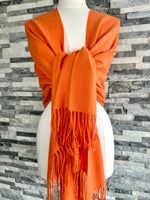 Load image into Gallery viewer, lusciousscarves Scarves &amp; Shawls Orange Cashmere Blend Pashmina Wrap available in 16 colours.
