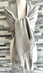 Load image into Gallery viewer, lusciousscarves Scarves &amp; Shawls Pale Grey Cashmere Blend Pashmina Wrap available in 22 colours.
