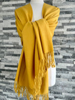 Load image into Gallery viewer, lusciousscarves Scarves &amp; Shawls pale Mustard Cashmere Blend Pashmina Wrap available in 16 colours.
