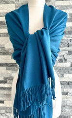 Load image into Gallery viewer, lusciousscarves Scarves &amp; Shawls Petrol Blue Cashmere Blend Pashmina Wrap available in 22 colours.
