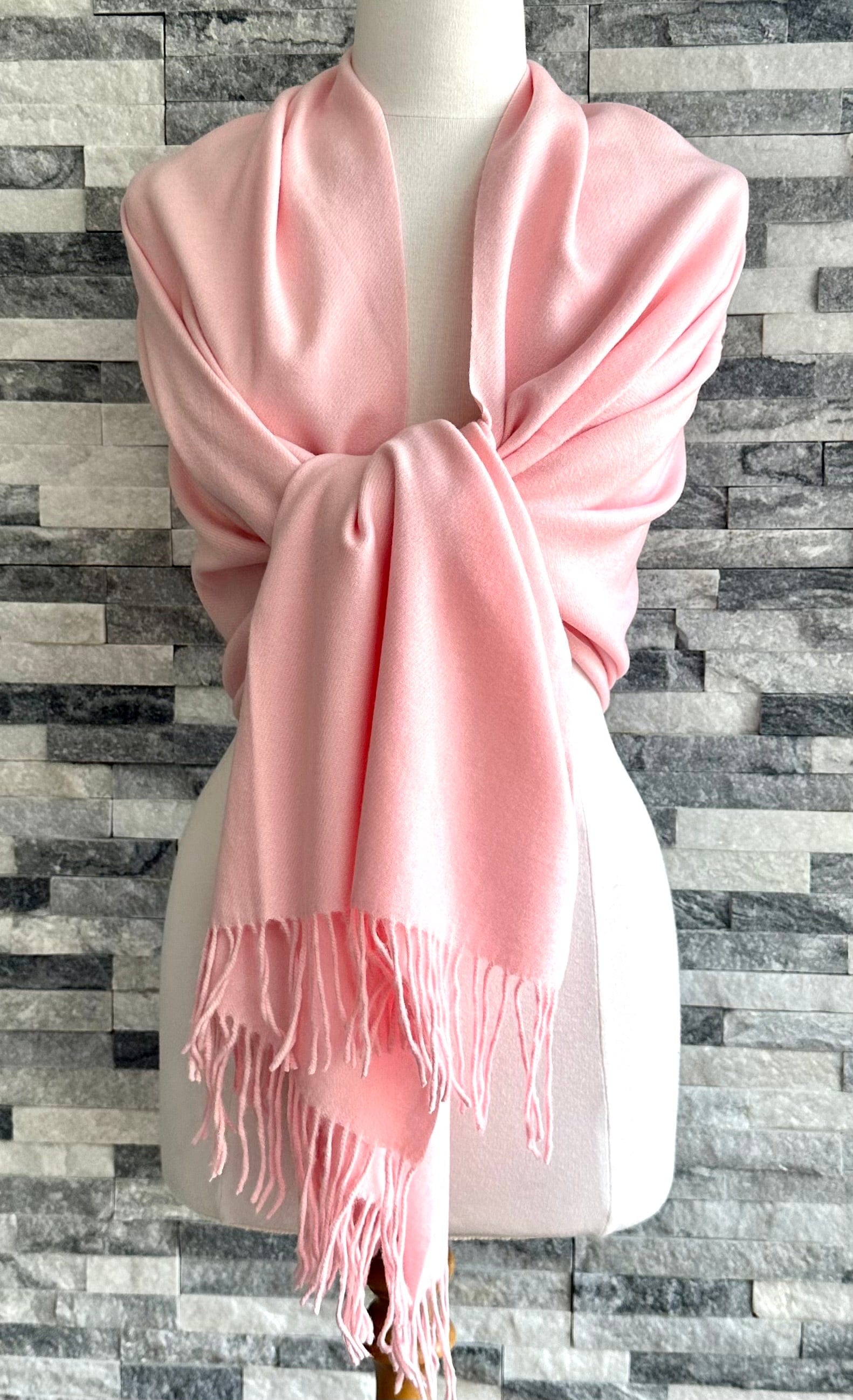 lusciousscarves Scarves & Shawls Pink Cashmere Blend Pashmina Wrap available in 22 colours.
