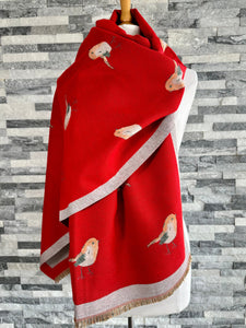 lusciousscarves Scarves & Shawls Red and Grey Reversible Robins Scarf Wrap