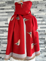 Load image into Gallery viewer, lusciousscarves Scarves &amp; Shawls Red and Grey Reversible Robins Scarf Wrap
