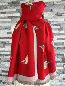 lusciousscarves Scarves & Shawls Red and Grey Reversible Robins Scarf Wrap