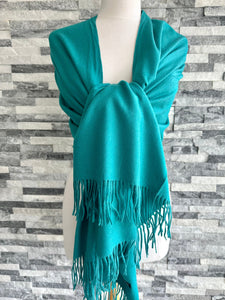 lusciousscarves Scarves & Shawls Turquoise Cashmere Blend Plain Pashmina Wrap