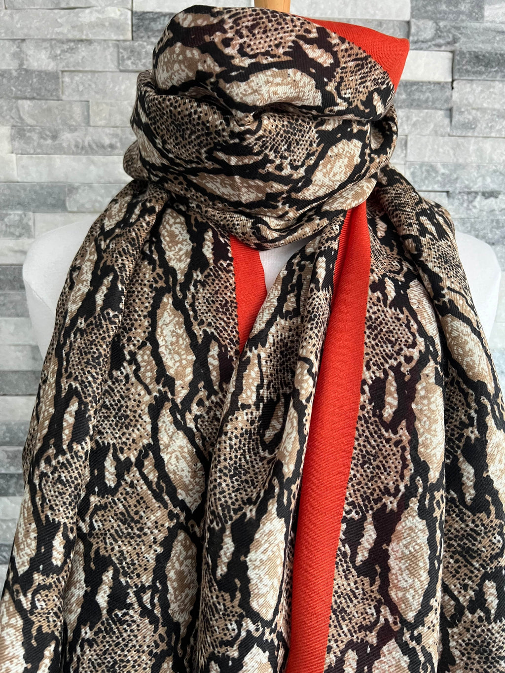 lusciousscarves Scarves Snake Print Scarf with Orange Border