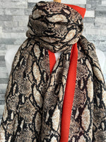 Load image into Gallery viewer, lusciousscarves Scarves Snake Print Scarf with Orange Border
