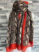 Load image into Gallery viewer, lusciousscarves Scarves Snake Print Scarf with Orange Border
