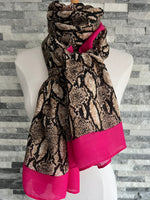Load image into Gallery viewer, lusciousscarves Scarves Snake Skin Print Scarf with Pink Border
