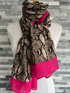 lusciousscarves Scarves Snake Skin Print Scarf with Pink Border